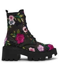 Betsey Johnson Women's Polli Embroidered Mesh Combat Boots