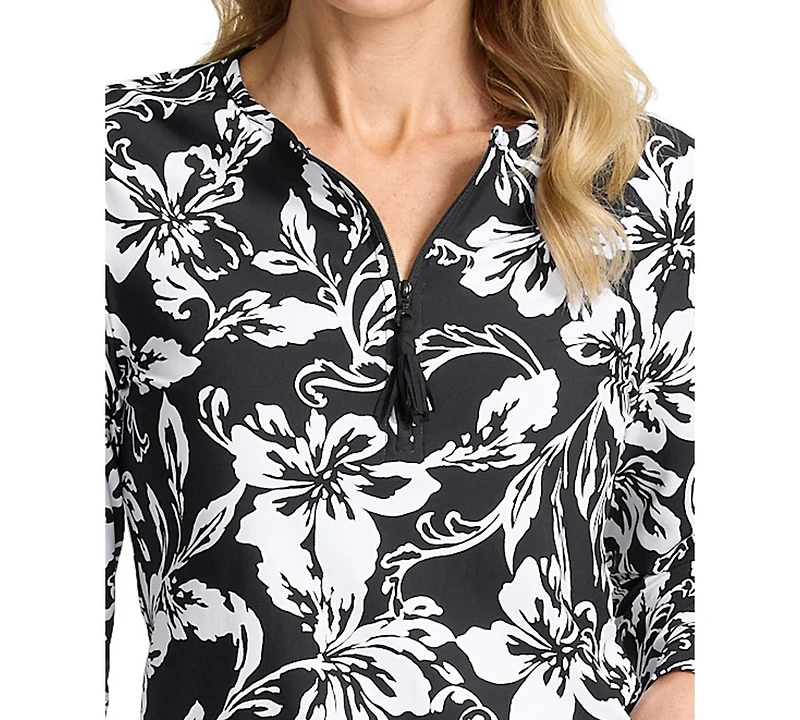 Tommy Bahama Women's Blooms Zip Long Sleeve Rashguard Swimsuit