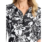 Tommy Bahama Women's Blooms Zip Long Sleeve Rashguard Swimsuit
