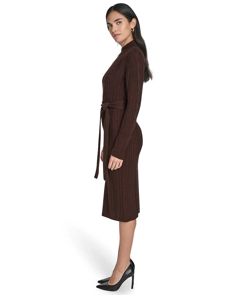 Jessica Howard Women's Long Sleeve Mock Neck Belted Midi Sweater Dress