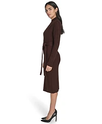 Jessica Howard Women's Long Sleeve Mock Neck Belted Midi Sweater Dress
