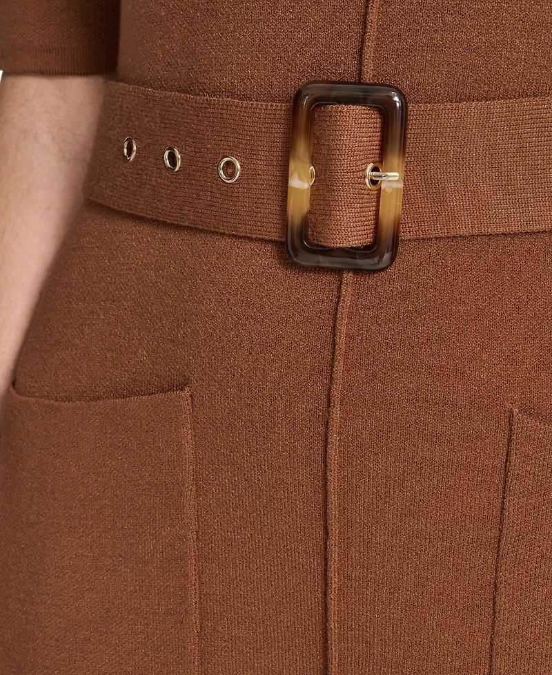 Jessica Howard Women's Turtle Neck Elbow Sleeve Belted Dress