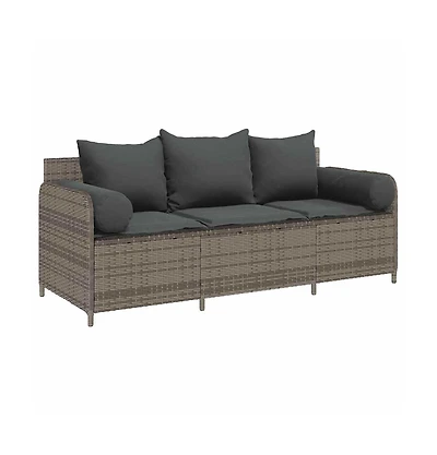 Garden Sofa Grey Pe rattan 3-Seater Removable Covers