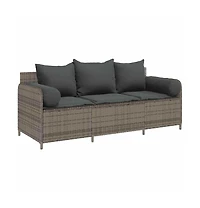 Garden Sofa Grey Pe rattan 3-Seater Removable Covers