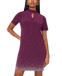 Msk Petite Short Sleeve Keyhole Beaded Dress