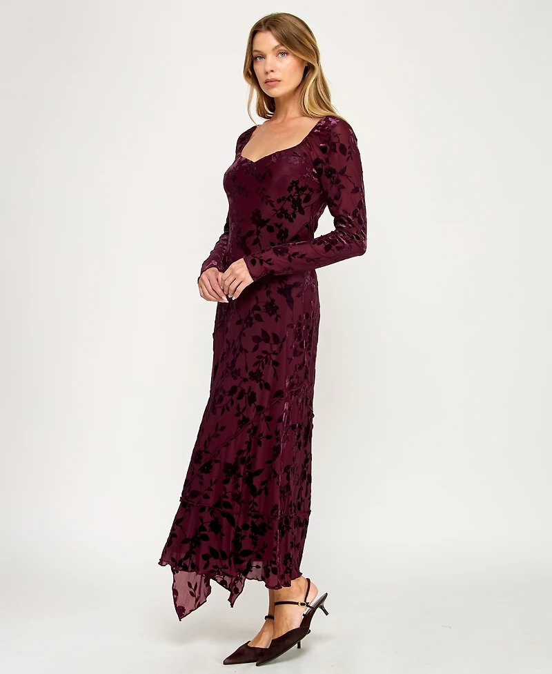 Row A Women's Burnout Long Sleeves Maxi Dress