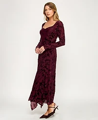 Row A Women's Burnout Long Sleeves Maxi Dress
