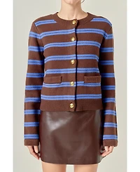 English Factory Women's Striped Gold Buttom Cardigan