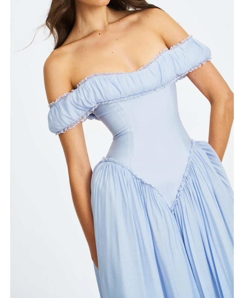 Miss Circle Women's Xavy Baby Blue Off Shoulder Corset Midi Dress