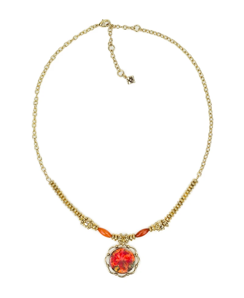 Patricia Nash Acrylic and Copper Coated Beads European Floral Tapestry Large Pendant Necklace