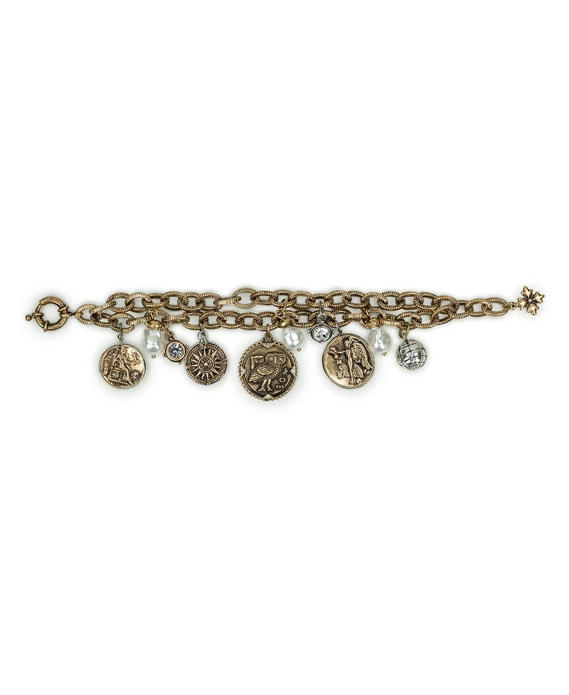 Patricia Nash Multi-Stone Antique-Like Gold-Tone and Silver-Tone Ox Charm Bracelet
