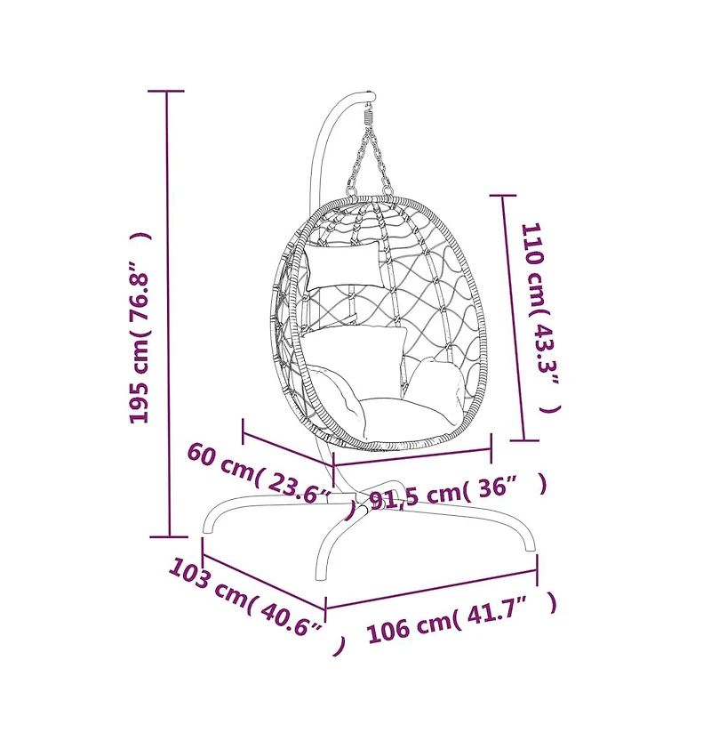 vidaXL Hanging Egg Chair Anthracite Poly Rattan, Powder-Coated Steel