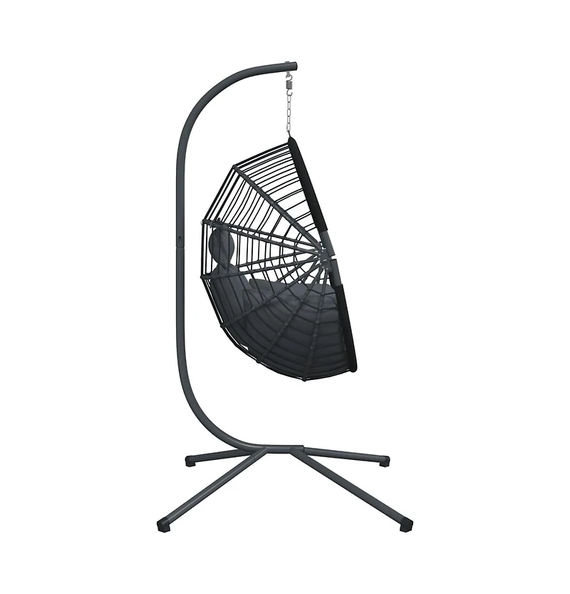 Hanging Egg Chair Anthracite, Black Steel, Rope, Rattan