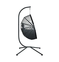 Hanging Egg Chair Anthracite, Black Steel, Rope, Rattan