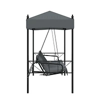 vidaXL Garden Swing Bench Dark Grey Powder-Coated Steel, Polyester