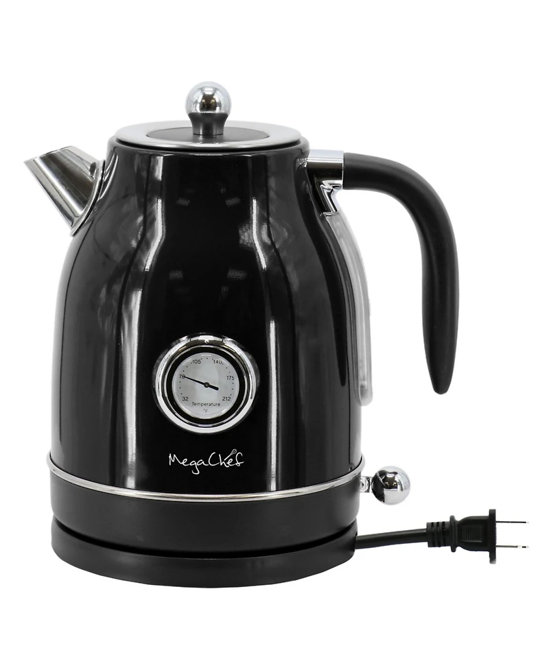 MegaChef 1.8 Quart Electric Tea Kettle and 2 Slice Toaster Combo in Black