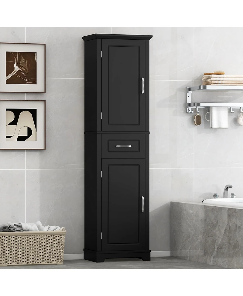Casainc Tall Bathroom Storage Cabinet, Freestanding with Two Doors and Adjustable Shelves