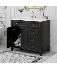 Casainc 36" Bathroom Vanity with Sink, Cabinet Flip-Out Drawer, 3 Drawers, 2 Soft-Close Doors, Solid Wood and Mdf, Premium Hardware