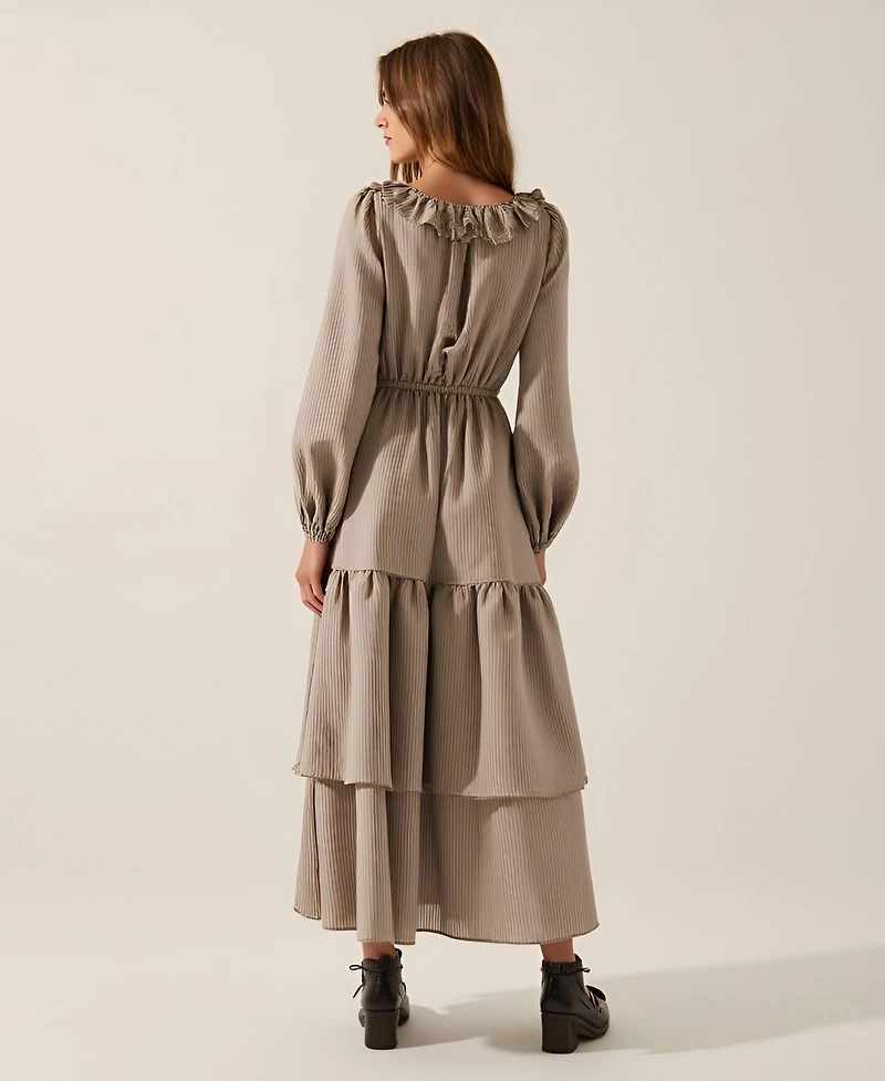 Modenaire Women's Textured-Stripe Ruffled Maxi Dress