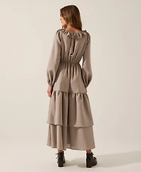 Modenaire Women's Textured-Stripe Ruffled Maxi Dress