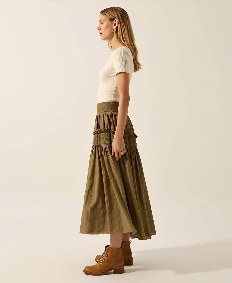 Modenaire Women's Smocked Tiered Ruffle-Trim Maxi Skirt