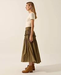 Modenaire Women's Smocked Tiered Ruffle-Trim Maxi Skirt