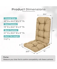 Aoodor Tufted Adirondack Chair Cushion, Outdoor High Back Cushions with Ties, Waterproof and Fade Resistant, Set of 2