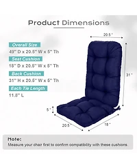 Aoodor Tufted Adirondack Chair Cushion, Outdoor High Back Cushions with Ties, Waterproof and Fade Resistant, Set of 2