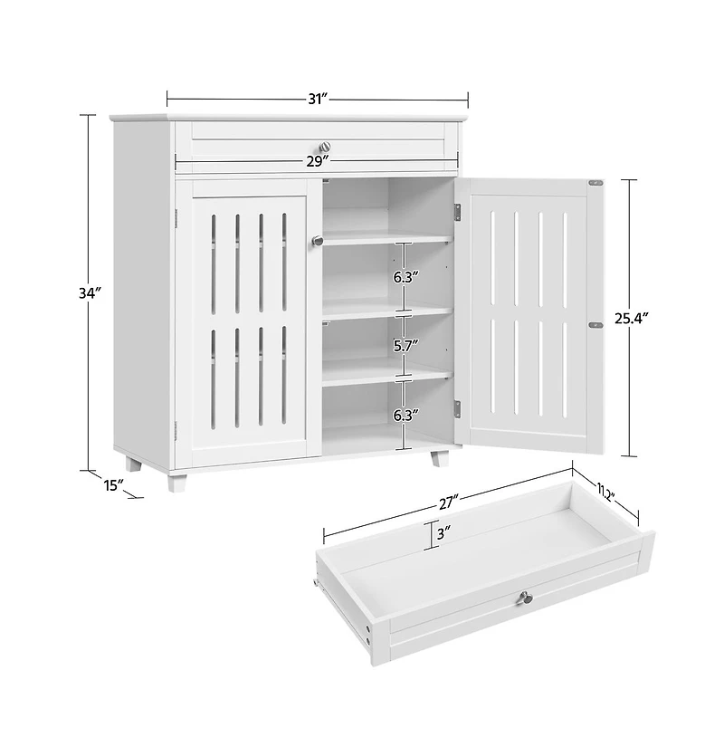4-Tier Adjustable Shoe Storage Cabinet with 1 Drawer White