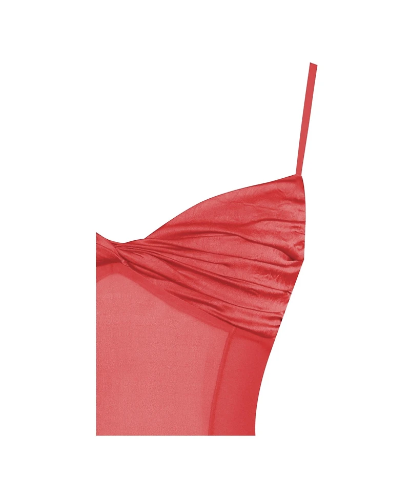 Miss Circle Women's Dahlina Red Ruched Waist High Slit Maxi Dress