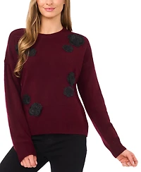 CeCe Women's Flower Applique Long Sleeves Sweater
