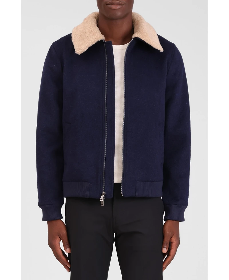 Bagatelle Homme Men's Wool Blend Faux Fur Collared Bomber Jacket