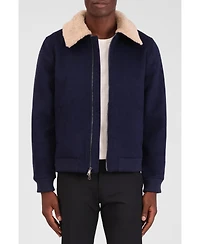 Bagatelle Homme Men's Wool Blend Faux Fur Collared Bomber Jacket