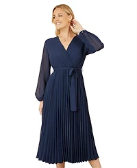 Yumi Women's Long Sleeved Pleated Midi Wrap Dress