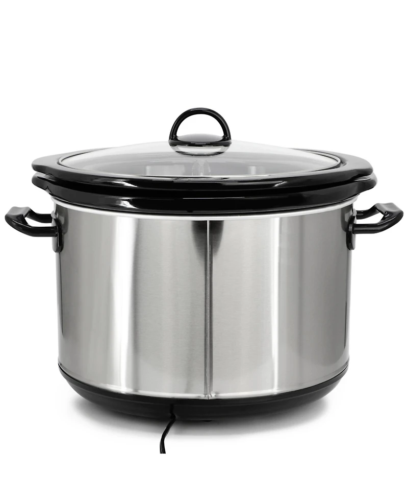 MegaChef 5.6Liter + 2.5 Liter Split Stainless Steel Electric Slow Cooker in SIlver