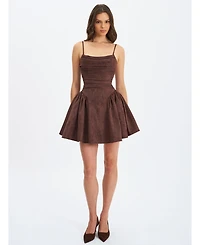 Miss Circle Women Raisa Mahogany Suede Ruched Mini Dress
