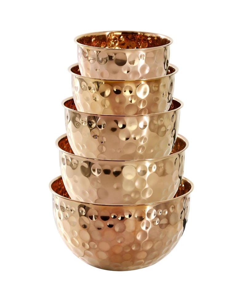 MegaChef Hammered Bubble Texture 5 Piece Stainless Steel Serving Bowl Set in Copper