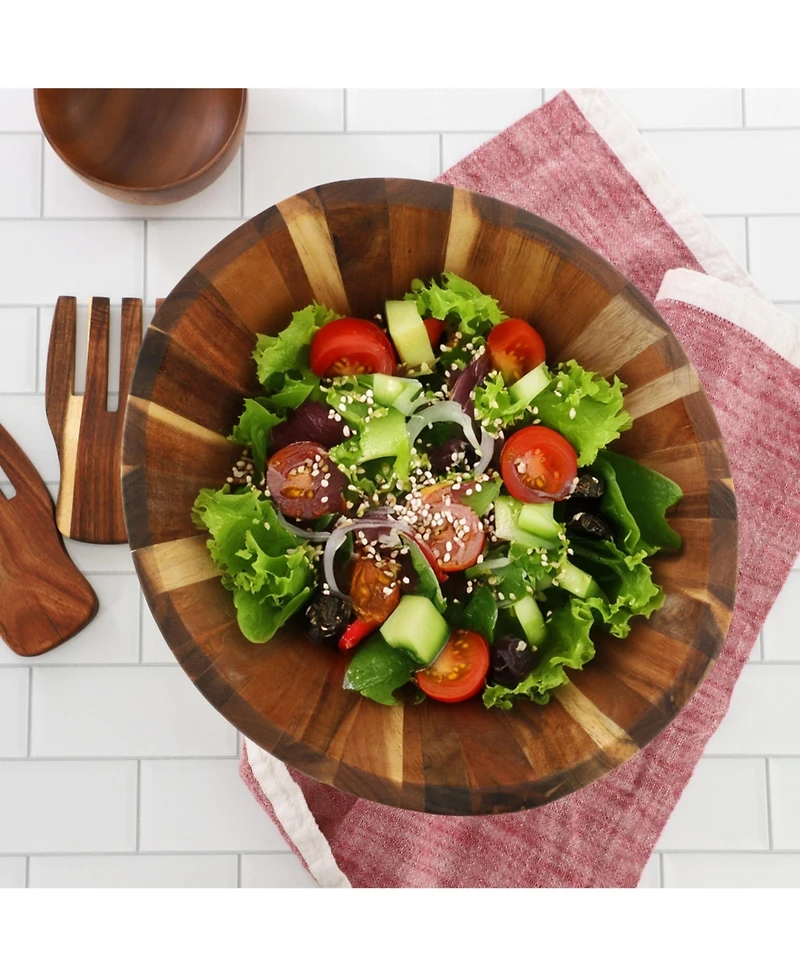 MegaChef Acacia Wood Salad Bowl with Serving Utensils