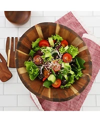 MegaChef Acacia Wood Salad Bowl with Serving Utensils