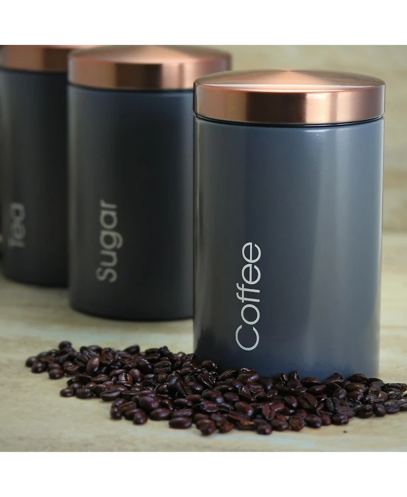 MegaChef Essential Kitchen Storage 3 Piece Sugar, Coffee and Tea Canister Set in Matte Gray