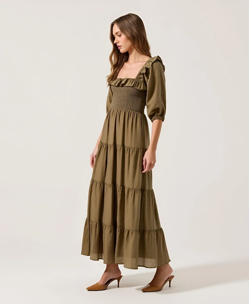 Modenaire Women's Tiered Smocked-Bodice Square-Neck Maxi Dress