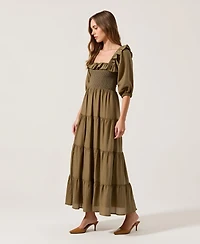 Modenaire Women's Tiered Smocked-Bodice Square-Neck Maxi Dress