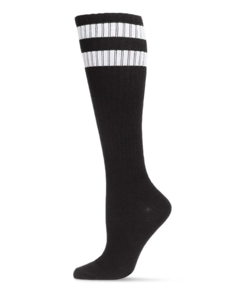 MeMoi Women's Ribbed Rugby Athletic Stripe Knee High Socks