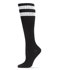 MeMoi Women's Ribbed Rugby Athletic Stripe Knee High Socks