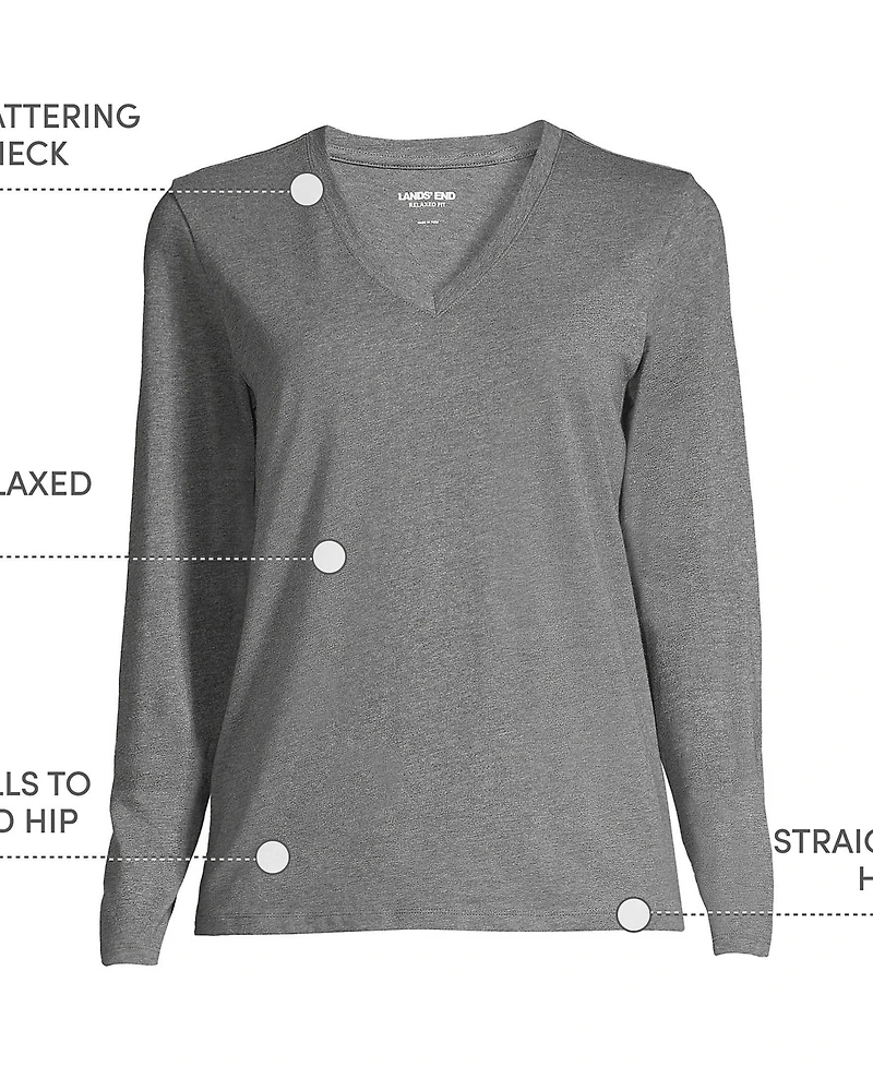 Lands' End Women's Relaxed Supima Cotton Long Sleeve V-Neck T-Shirt