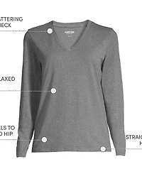 Lands' End Women's Relaxed Supima Cotton Long Sleeve V-Neck T-Shirt