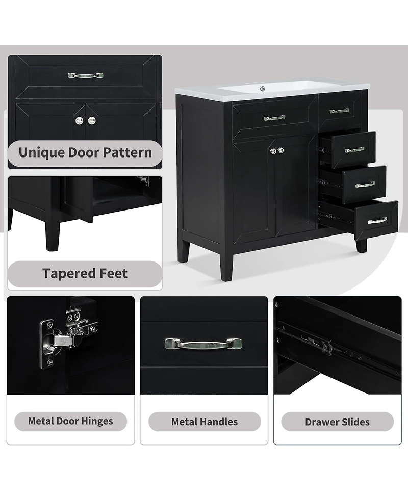 Casainc 36" Bathroom Vanity with Sink Combo, Cabinet Drawers, Solid Frame and Mdf Board