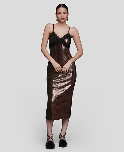 Avec Les Filles Women's Lace Trim Sequin Cami Midi Dress