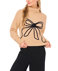 CeCe Women's Embroidered Ribbon Turtleneck Sweater