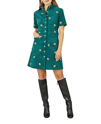 Yumi Women's Fox Embroidered Cord Shirt Dress